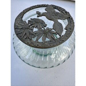 Vintage Rawcliffe Pewter Lidded Jar Dish Hummingbird In Flower Garden